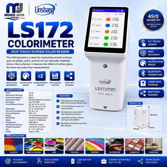 Colorimeter Linshang LS172 Layar Sentuh Aperture 8 mm Geometri 45/0 Colorimeter Linshang LS172 layar sentuh aperture 8 mm