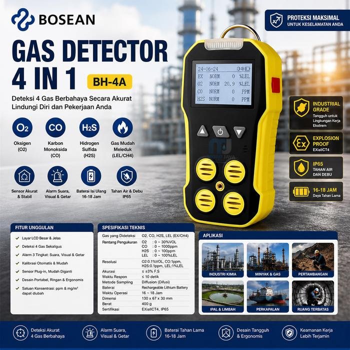 Gas Detector Bosean BH-4A 4 in 1 O2 CO H2S LEL Sensor Plug-in Gas detector Bosean BH-4A 4 in 1 O2 CO H2S LEL sensor plug-in