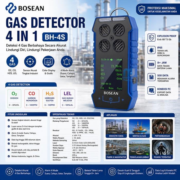 Gas detector Bosean BH-4S 4 in 1 O2 CO H2S LEL portable