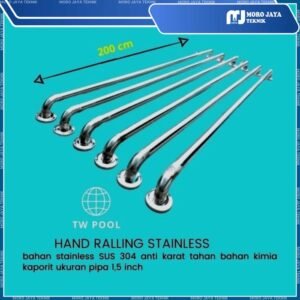 Hand railing kolam renang stainless SUS 304 2 meter pipa 1,5 inch