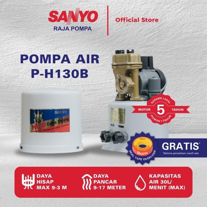 Pompa Air Sumur Dangkal Sanyo P-H130B Otomatis 125 Watt Pompa air sumur dangkal Sanyo P-H130B otomatis 125 watt – foto 2
