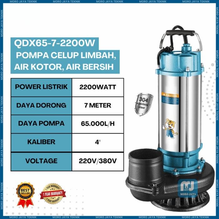 Pompa Celup Air Kotor QDX65-7-2200W 3 HP Otomatis Outlet 4 Inci Pompa celup air kotor QDX65-7-2200W 3 HP otomatis outlet 4 inci – foto 2