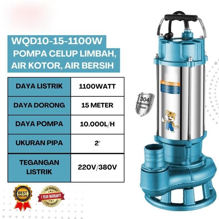 Pompa Celup Air Kotor WQD10-15-1100W Stainless 1100 Watt Outlet 2 Inci Pompa celup air kotor WQD10-15-1100W stainless 1100 watt outlet 2 inci – foto 4