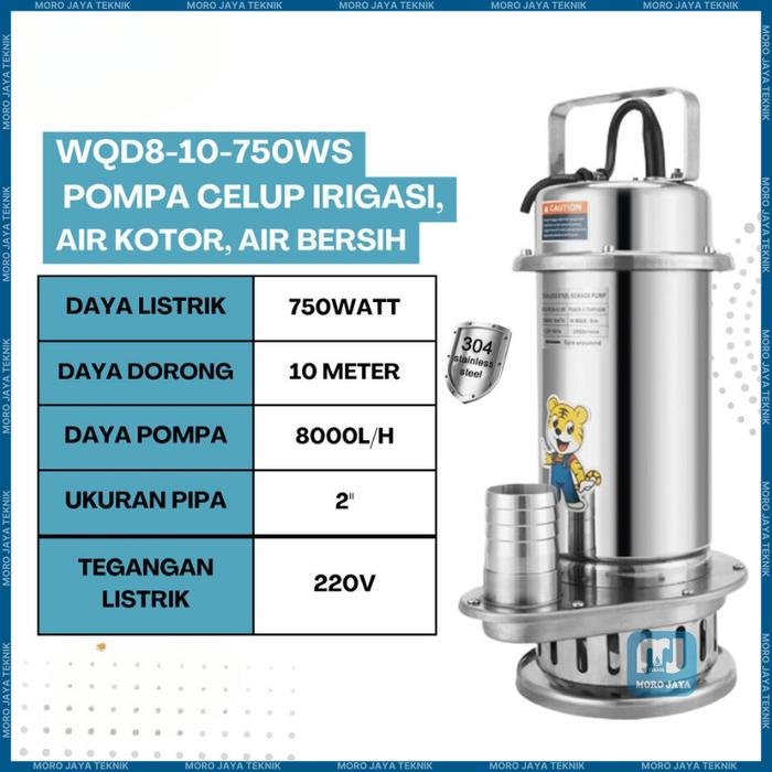 Pompa Celup Air Kotor WQD8-10-750WS Stainless 304 750 Watt Outlet 2 Inci Pompa celup air kotor WQD8-10-750WS stainless 304 750 watt outlet 2 inci – foto 2