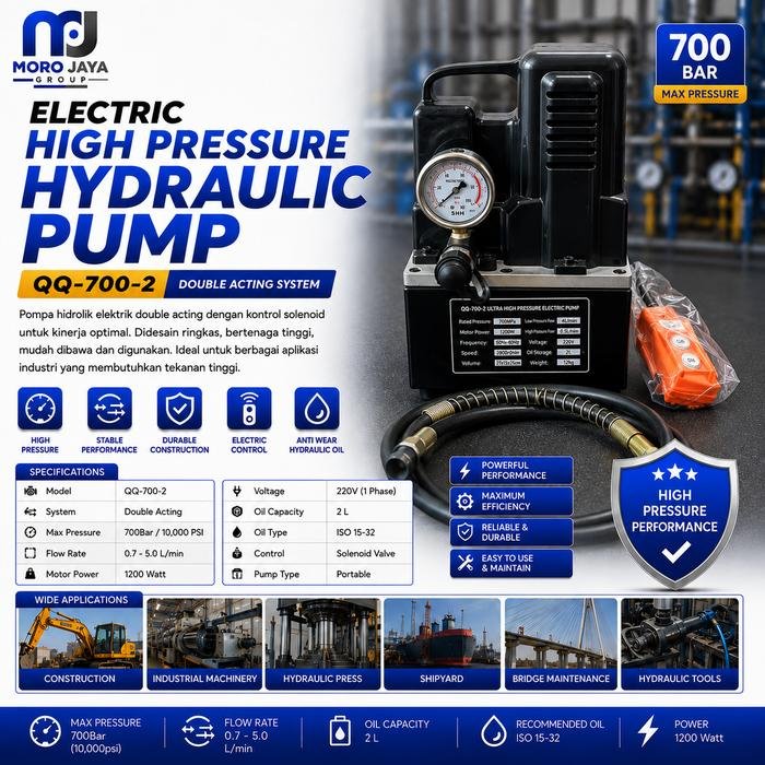 Pompa Hidrolik Listrik Barton QQ-700-2 Double Acting 700 Bar 2 Liter 220V Pompa hidrolik listrik Barton QQ-700-2 double acting 700 bar 2 liter