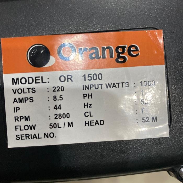 Pompa Jet Pump Orange OR 1500 Manual 1.300 Watt Head 52 Meter Pompa jet pump Orange OR 1500 manual 1.300 watt head 52 meter – foto 6
