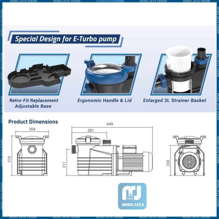 Pompa Kolam Renang Emaux ET300 E-Turbo 3 HP 220V Self Priming Pompa kolam renang Emaux ET300 E-Turbo 3 HP 220V – foto 5