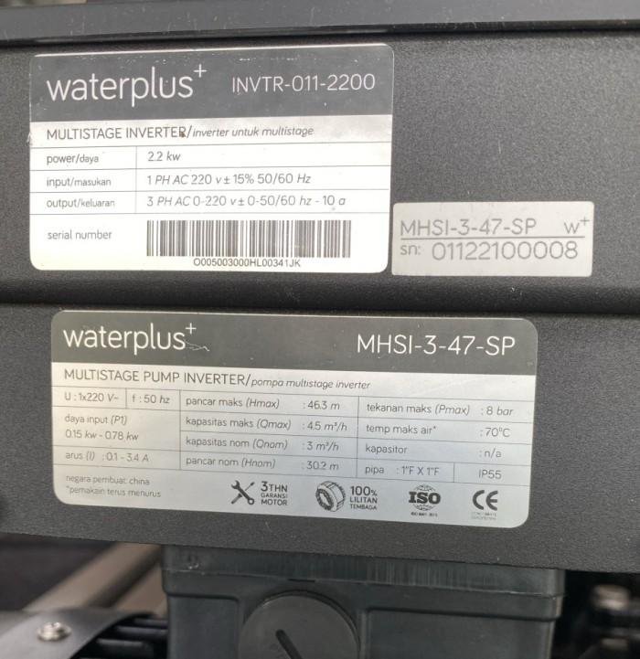 Pompa Waterplus MHSI 3-47 SP Inverter Self-Priming SUS304 Pompa Waterplus MHSI 3-47 SP multistage SUS304 – foto 4