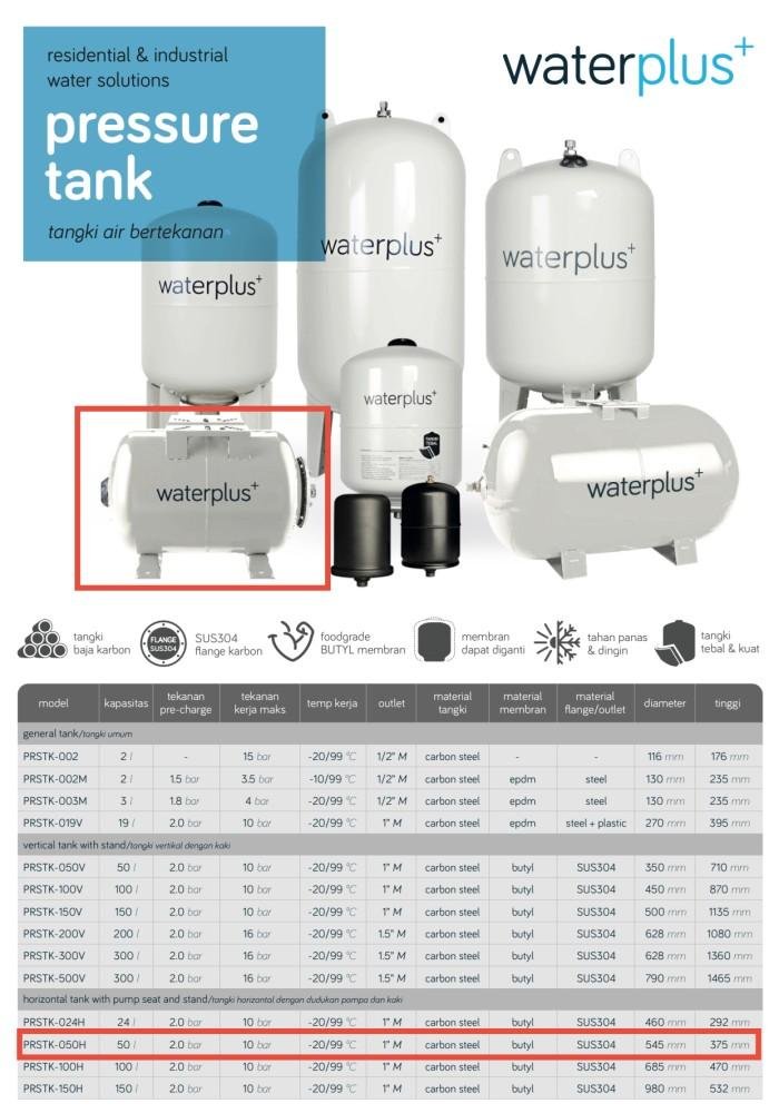 Pressure Tank Waterplus PRSTK-050H 50 liter Horisontal Membran Foodgrade Butyl Pressure tank Waterplus PRSTK-050H 50 liter horisontal – foto 3