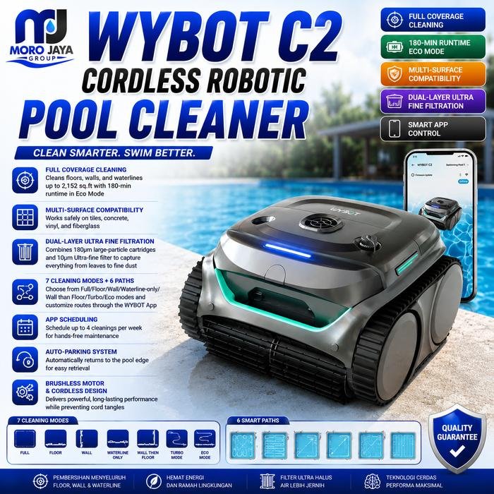 Robot Pembersih Kolam WYBOT C2 Cordless Lantai Dinding dan Garis Air Robot pembersih kolam WYBOT C2 cordless pembersih lantai dinding dan garis air