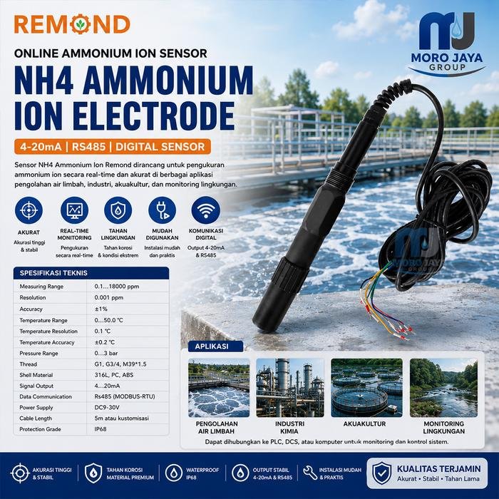 Sensor Amonium Remond RMD-ISNH4P1 NH4 Online RS485 4-20mA IP68 Sensor amonium Remond RMD-ISNH4P1 NH4 online RS485 4-20mA
