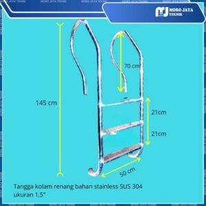 Tangga kolam renang stainless SUS 304 3 trap 1,5 inch tinggi 145 cm