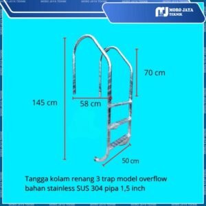 Tangga kolam renang stainless SUS 304 3 trap model overflow 1,5 inch