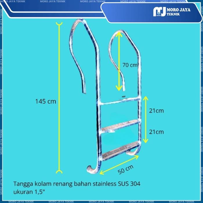 Tangga Kolam Renang Stainless SUS 304 3 Trap 1,5 Inch Tinggi 145 cm Tangga kolam renang stainless SUS 304 3 trap 1,5 inch tinggi 145 cm