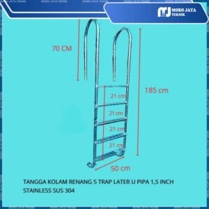 Tangga kolam renang stainless SUS 304 5 trap model U tinggi 185 cm