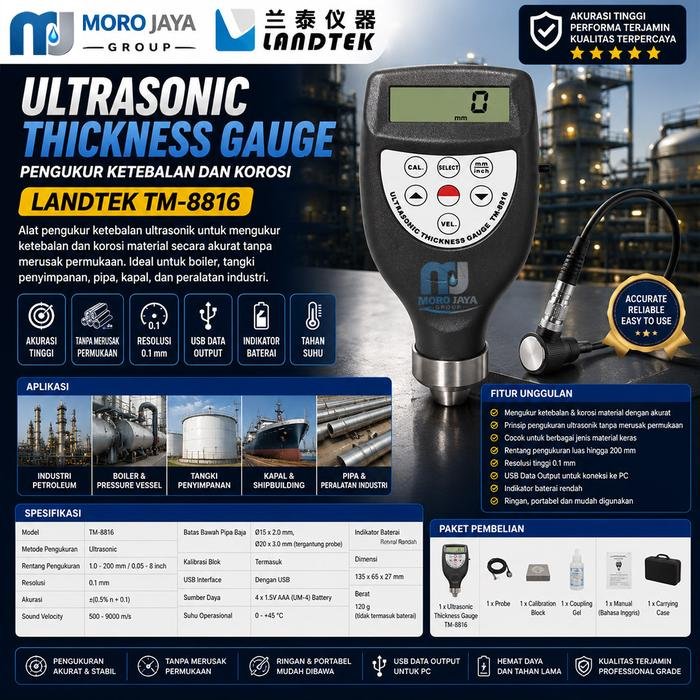 Ultrasonic Thickness Gauge Landtek TM-8816 Alat Ukur Tebal Dinding Pipa 200 mm Ultrasonic thickness gauge Landtek TM-8816 alat ukur tebal dinding pipa