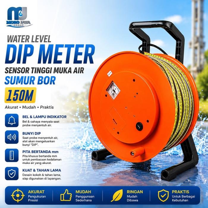 Water Level Meter 150 Meter Alat Ukur Kedalaman Air Sumur Bor Probe Stainless Water level meter 150 meter alat ukur kedalaman air sumur bor