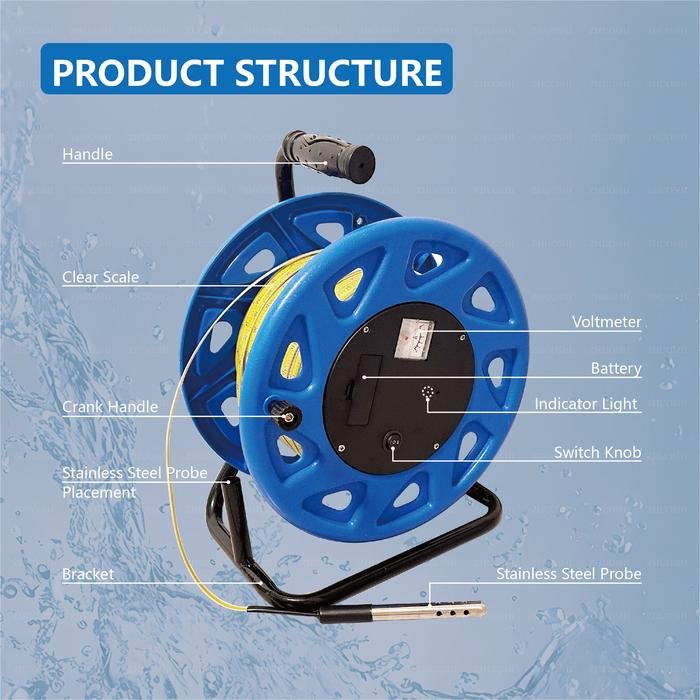 Water Level Meter 200 Meter Alat Ukur Kedalaman Air Sumur Bor Probe Stainless Water level meter 200 meter alat ukur kedalaman air sumur bor probe stainless – foto 6