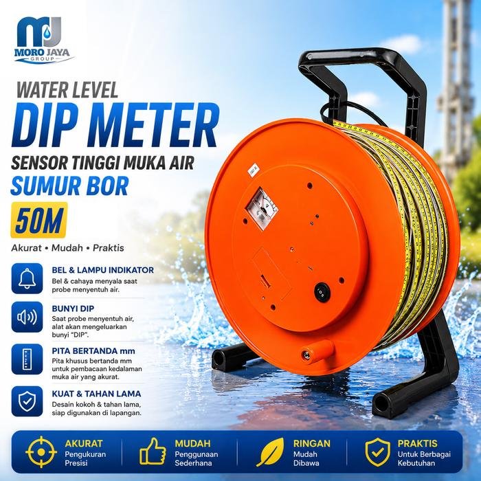Water Level Meter 50 Meter Alat Ukur Kedalaman Air Sumur Bor Probe Stainless Water level meter 50 meter alat ukur kedalaman air sumur bor