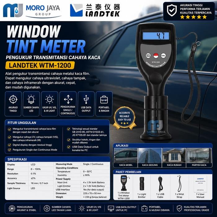 Window Tint Meter Landtek WTM-1200 Pengukur Transmitansi Kaca Film UV Cahaya Tampak IR Window tint meter Landtek WTM-1200 pengukur transmitansi kaca film
